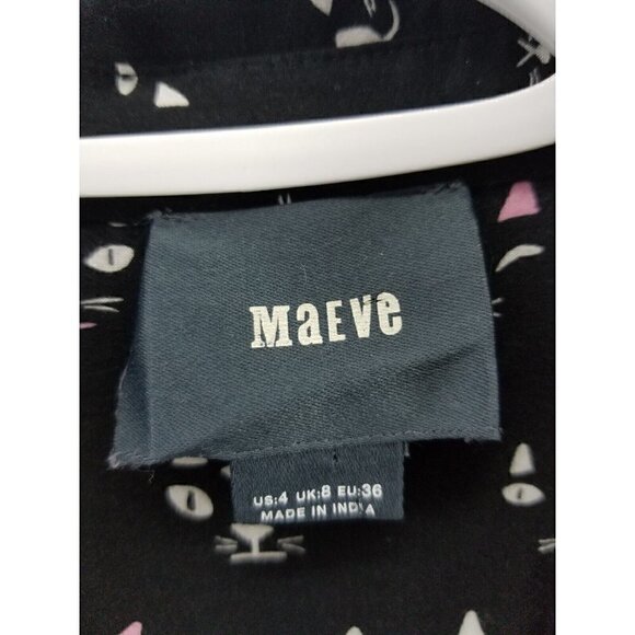Maeve Cat Print Button Shirt Size 4 - Picture 3 of 7